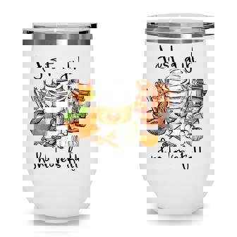 Womens Just A Girl Who Loves Fall Pumpin Spice Latte Autumn Wine Tumbler - Thegiftio