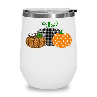 Womens Leopard Buffalo Plaid Polka Dot Pumpkin Halloween Wine Tumbler - Seseable