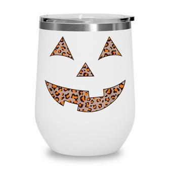 Womens Leopard Print Jack O Lantern Pumpkin Halloween Wine Tumbler - Seseable