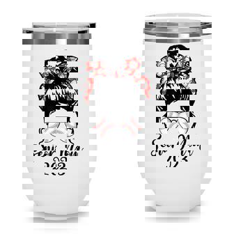 Womens Messy Bun Baseball Senior Mom 2023 Graduate Wine Tumbler - Thegiftio UK