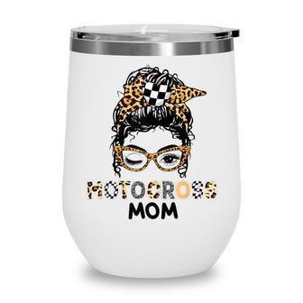 Womens Mom Life Motocross Mothers Day Leopard Messy Bun Wine Tumbler - Thegiftio UK