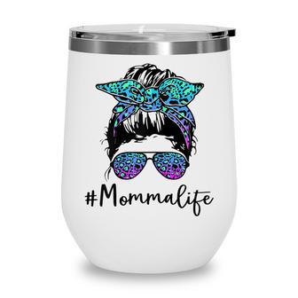 Womens Momma Life Leopard Tie Dye Messy Bun Mothers Day Women Wine Tumbler - Thegiftio UK