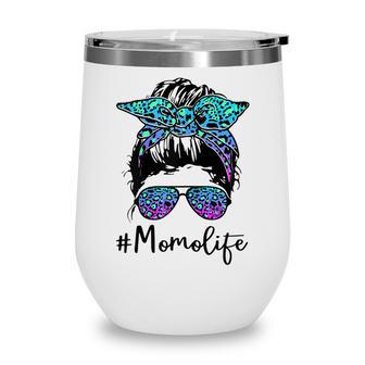 Womens Momo Life Leopard Tie Dye Messy Bun Mothers Day Women Wine Tumbler - Thegiftio UK