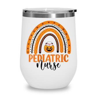 Womens Pediatric Nursing Halloween Pumpkin Rainbow Pediatric Nurse Wine Tumbler - Thegiftio UK