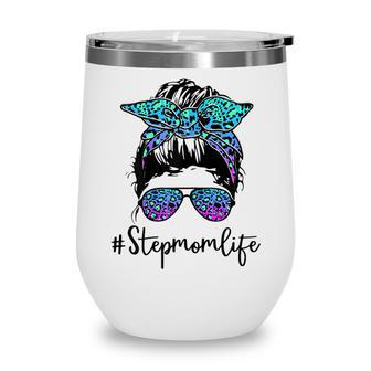 Womens Stepmom Life Leopard Tie Dye Messy Bun Mothers Day Women Wine Tumbler - Thegiftio UK