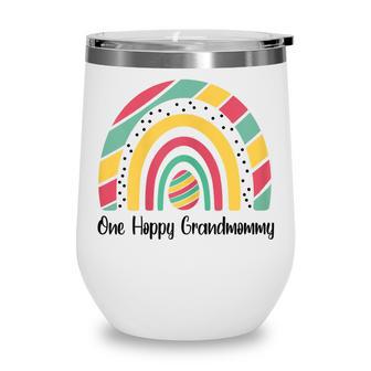 Womens Vintage Rainbow Easter Eggs Bunny Ears One Hoppy Grandmommy Wine Tumbler - Thegiftio UK