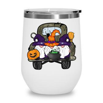 Zem6 Funny Truck Gnomes Witch Pumpkin Happy Halloween Party Wine Tumbler - Seseable