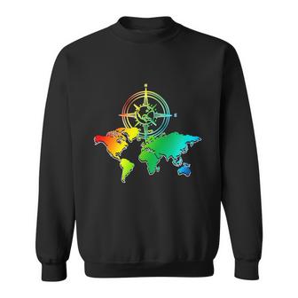 Compass Globe Cartography Travelling Colorful World Map Gift Graphic Design Printed Casual Daily Basic Sweatshirt