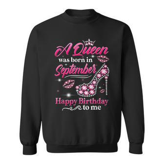 A Queen Was Born In September Birthday To Me Diamond Crown Men Women Sweatshirt Graphic Print Unisex - Thegiftio UK