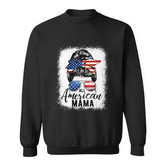 All American Mama Proud Mom Messy Bun Patriotic 4Th Of July Sweatshirt - Monsterry UK