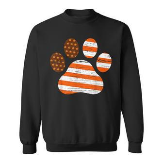 American Flag Patriotic Dog & Cat Paw Print Fall Autumn Sweatshirt - Thegiftio UK