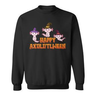 Axolotl Halloween Costume With Pumpkin & Witch Hat Halloween Sweatshirt - Seseable