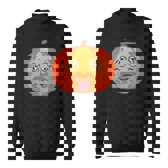 Big-Eyed Pumpkin Pucks His Tongue Halloween Costume Men Women Sweatshirt Graphic Print Unisex - Thegiftio