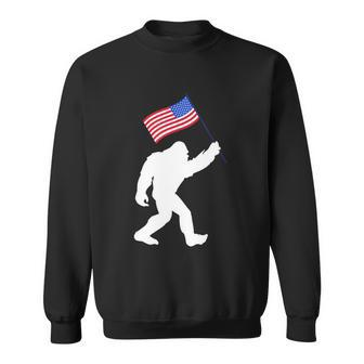 Bigfoot With American Flag Funny 4Th Of July Meaningful Gift Sweatshirt - Monsterry