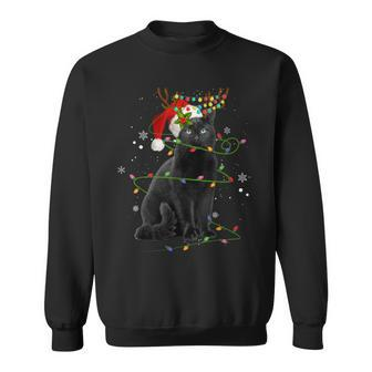 Black Cat Christmas Lights Funny Xmas Reindeer Cat Pajama Sweatshirt - Thegiftio UK