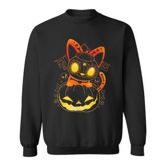 Black Cat Face Halloween Costume Sweatshirt - Seseable