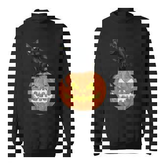 Black Cat Jack O Lantern Pumpkin Graphic Design Printed Casual Daily Basic Sweatshirt - THEGIFTIO