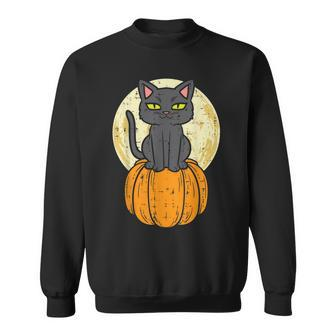 Black Cat On Pumpkin Full Moon Halloween Pet Men Women Kids Sweatshirt - Seseable