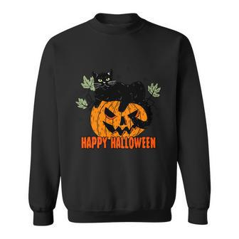 Black Cat Pumpkin Halloween Day Sublimation Retro Halloween Sweatshirt - Thegiftio UK