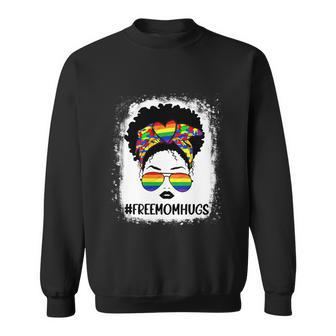 Black Womens Free Mom Hugs Messy Bun Lgbt Pride Rainbow Graphic Design Printed Casual Daily Basic Sweatshirt - Thegiftio UK