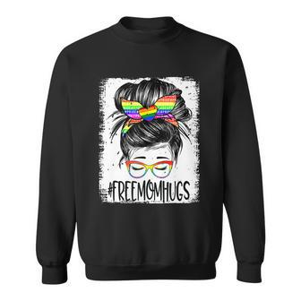 Bleached Free Mom Hugs Messy Bun Lgbt Pride Rainbow Gift Sweatshirt - Monsterry UK