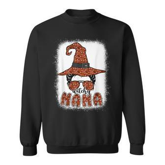 Bleached Witchy Mama Halloween Messy Bun Witch Mom Spooky Sweatshirt - Seseable