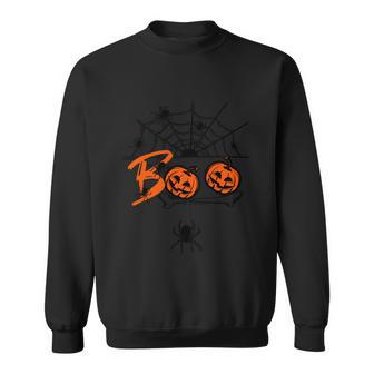 Boo Ghost Boo Spider Web Pumpkin Spider Funny Halloween Quote Sweatshirt - Thegiftio UK