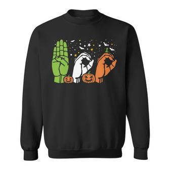 Boo Hands American Sign Language Asl Halloween Pride Men Women Sweatshirt Graphic Print Unisex - Thegiftio UK