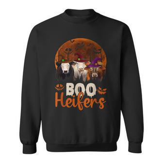 Boo Heifers Funny Witch Boo Ghost Cow Farmer Lover Halloween Sweatshirt - Seseable