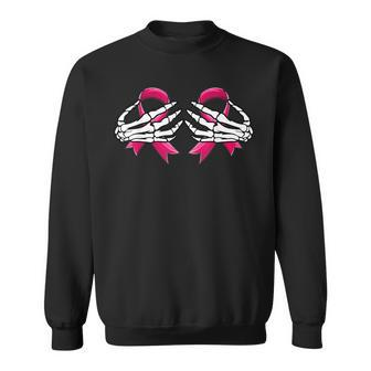 Boob Skeleton Hand On Breast Cancer Ribbon Halloween Womens V3 Men Women Sweatshirt Graphic Print Unisex - Thegiftio UK