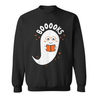 Booooks Ghost Boo Read Books Library Teacher Halloween Cute Sweatshirt - Thegiftio UK
