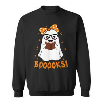 Booooks Ghost Funny Boo Read Books Lover Library Halloween Sweatshirt - Thegiftio UK