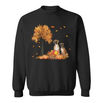 Boxer Autumn Leaf Fall Dog Lover Thanksgiving Halloween Sweatshirt - Seseable