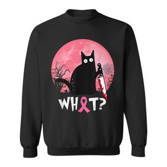 Breast Cancer Black Cat What Halloween Cat With Knife Sweatshirt - Seseable