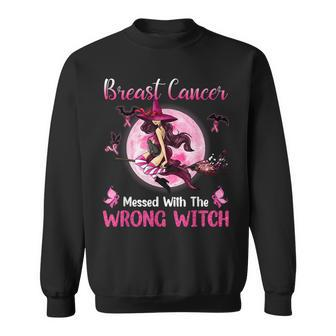 Breast Cancer Messed With The Wrong Pink Witch Hat Halloween Sweatshirt - Seseable