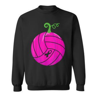 Breast Cancer Pink Volleyball Awareness Pumpkin Halloween V2 Men Women Sweatshirt Graphic Print Unisex - Thegiftio UK