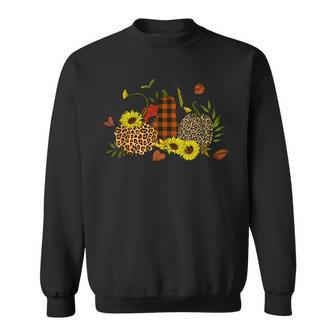 Buffalo Plaid Leopard Pumpkin Autumn Fall Thanksgiving Gift Sweatshirt - Thegiftio UK