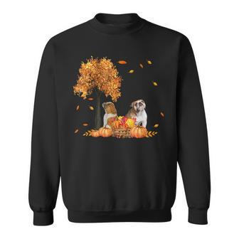 Bulldog Autumn Leaf Fall Dog Lover Thanksgiving Halloween Sweatshirt - Seseable