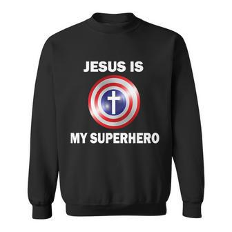 Captain Jesus Is My Superhero Cross Logo Sweatshirt - Monsterry