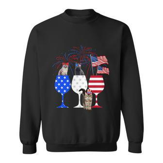 Cat 4Th Of July Costume Red White Blue Wine Glasses Funny Sweatshirt - Monsterry UK