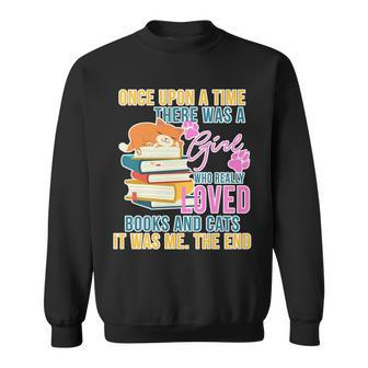 Cat And Books Girl Sweatshirt - Monsterry