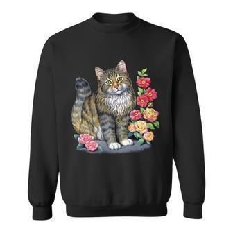 Cat And Roses Sweatshirt - Monsterry CA