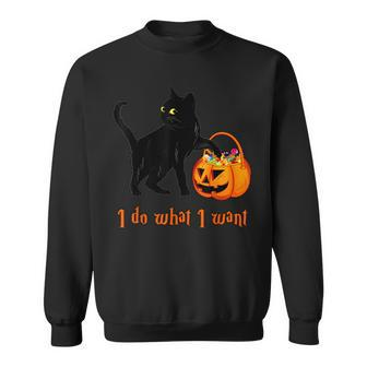 Cat I Do What I Want Halloween Candy Pumpkin Bag Black Cat Sweatshirt - Seseable