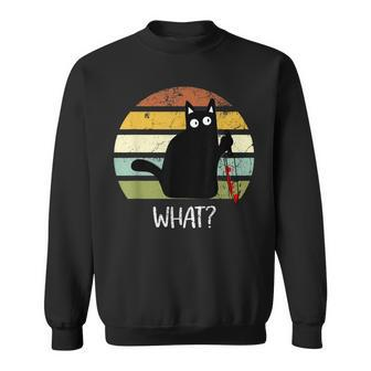 Cat What Funny Halloween Black Cat With Knife Sweatshirt - Seseable