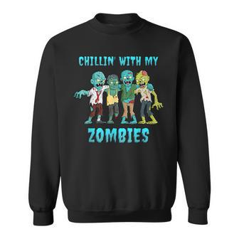 Chillin With My Zombies Halloween Boys Kids Funny Sweatshirt - Thegiftio UK