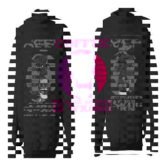 Coffee Because Murder Is Wrong - Black Vintage Cat Coffee Sweatshirt - Thegiftio