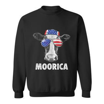 Cow 4Th Of July Moorica Merica Men American Flag Sunglasses Sweatshirt - Monsterry