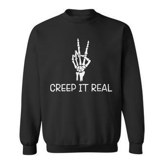 Creep It Real Peace Sign Skeleton Hand Funny Bones Halloween Sweatshirt - Seseable