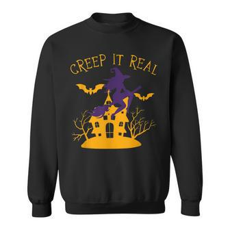 Creep It Real Witch Broom Funny Spooky Halloween Sweatshirt - Seseable