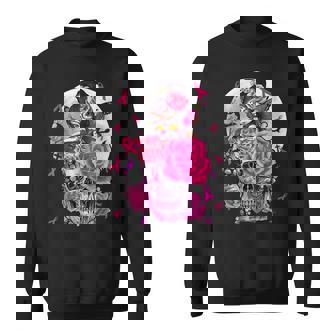 Cute Fairy Sugar Skull Breast Cancer Butterfly Pink Ribbon V2 Men Women Sweatshirt Graphic Print Unisex - Thegiftio